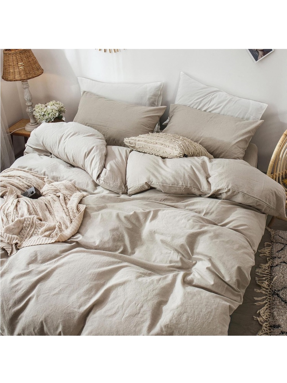 NEW MooMee Bedding Duvet Cover Set 100% Cotton Linen Like Texture. Tannish Grey - Picture 3 of 8